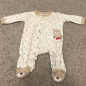 Child of Mine Beige Baby Onesie with Bear Feet and Paw Prints